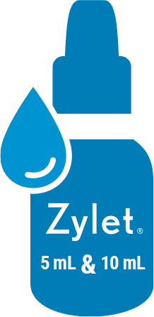 Moisturizing ZYLET bottle graphic showing 5 mL and 10 mL